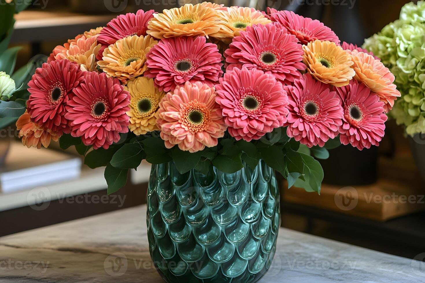 Vibrant Floral Arrangement of Gerbera Daisies in Elegant Vase for Home Decor and Gift Ideas photo