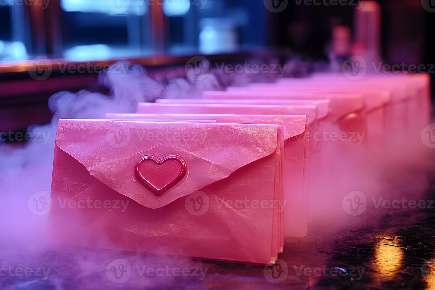 Romantic Pink Envelopes with Heart Seal and Atmospheric Lighting for Love Messages photo