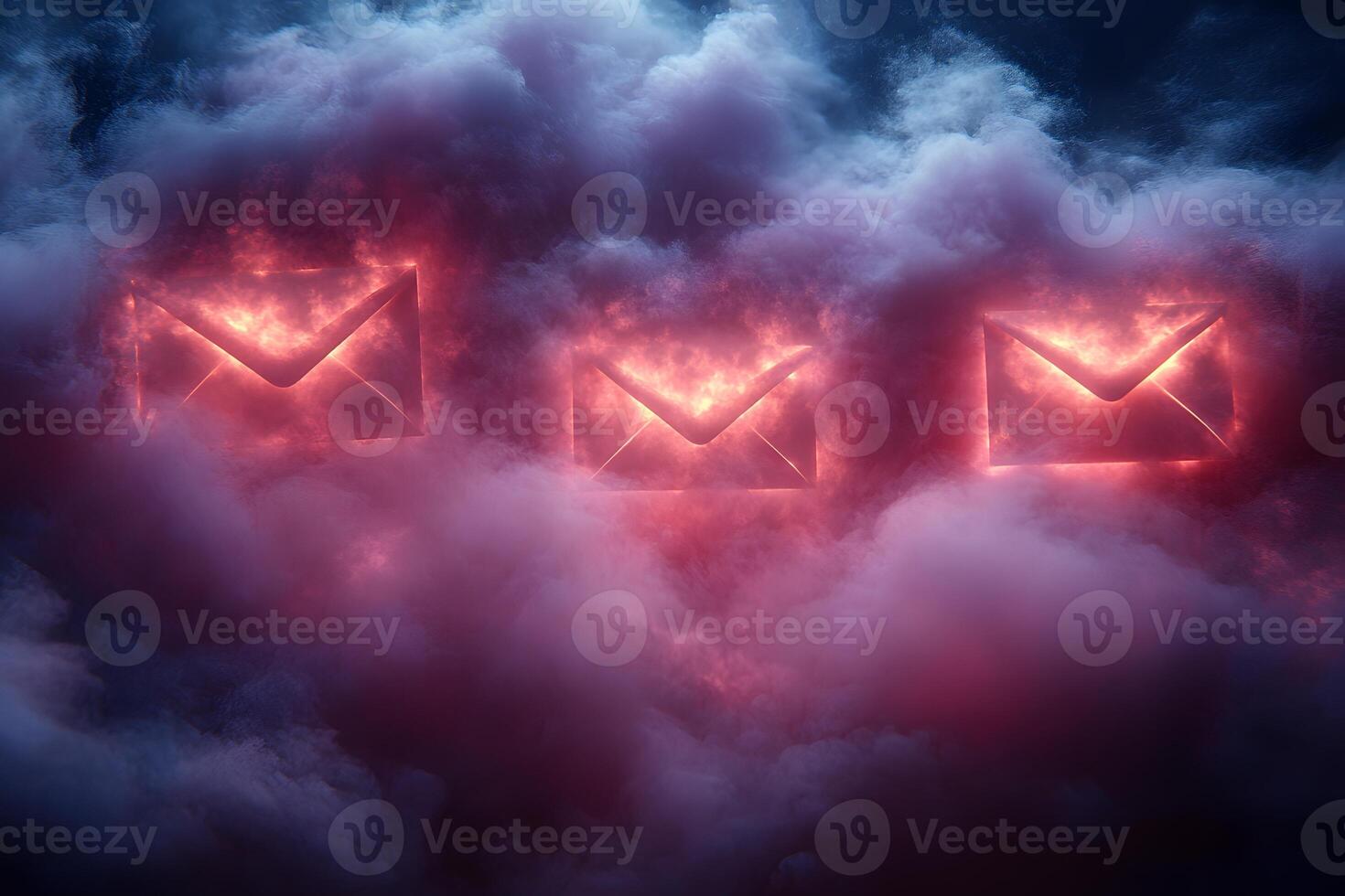 Digital Communication Concept with Glowing Email Icons in Cloudscape Design photo