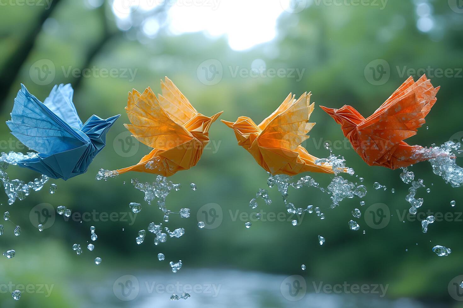 Origami Birds in Nature - Artful Expression and Serenity Design for Print photo