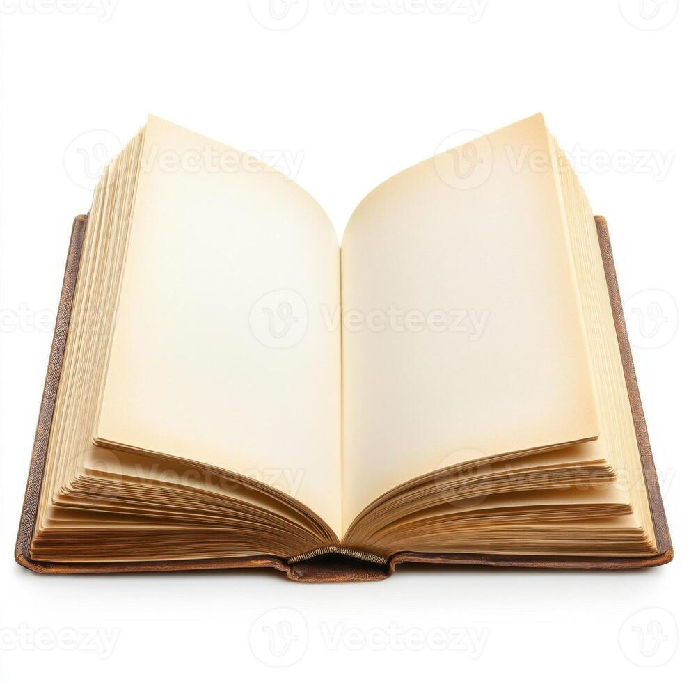Open blank book lying on a flat surface inviting creativity and new ideas photo