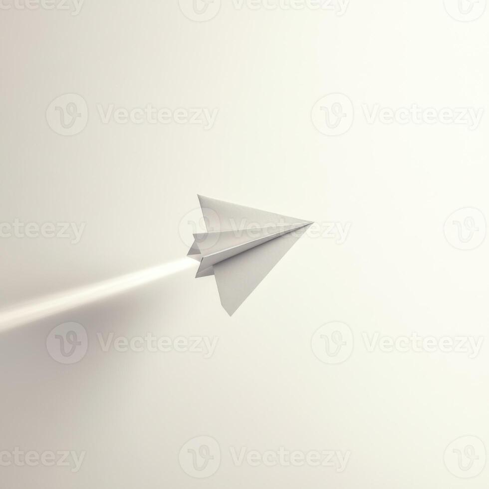 Paper airplane gliding through a smooth, bright space with clean lines and minimalist design elements photo