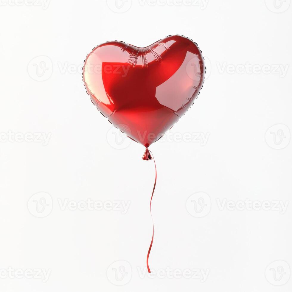 Heart-shaped red balloon floating gracefully against a plain background in a festive atmosphere photo
