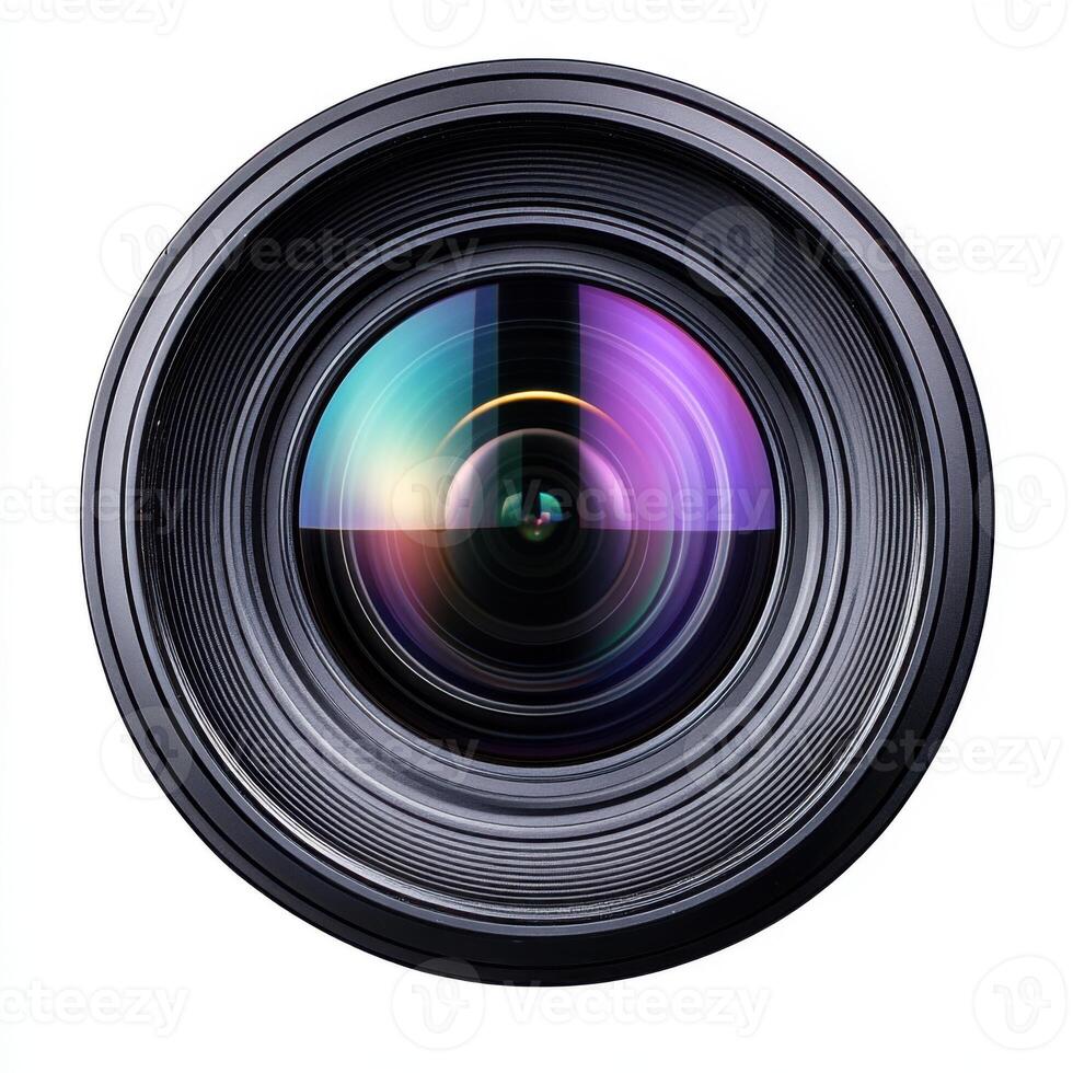 Camera lens showing vibrant colors and reflections captured in a well-lit setting during a creative photography session photo