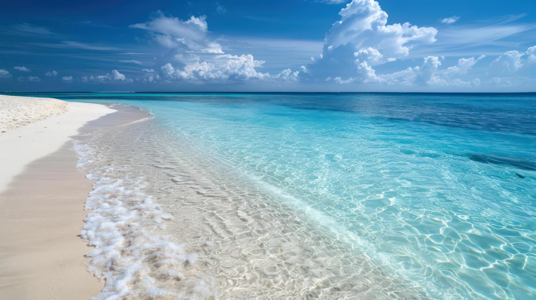 Crystal clear water and sandy beach create serene tropical paradise photo