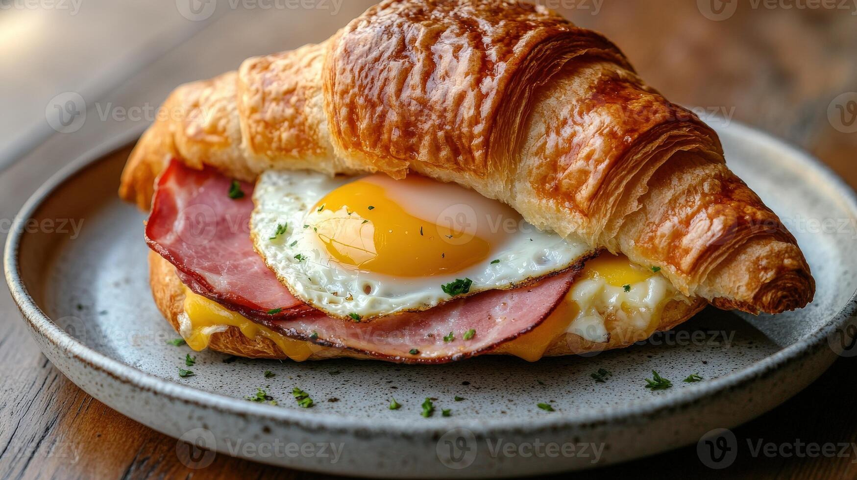 Ham Egg Cheese Croissant Breakfast Sandwich photo