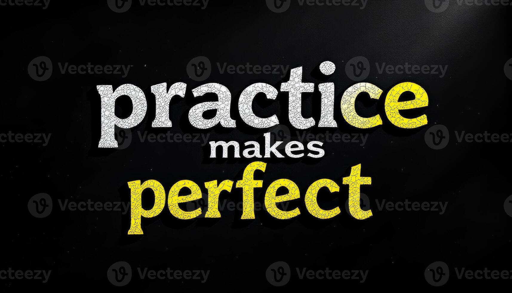 A Bold Declaration, ,Practice Makes Perfect, In Textured Letters Against a Dark Background photo