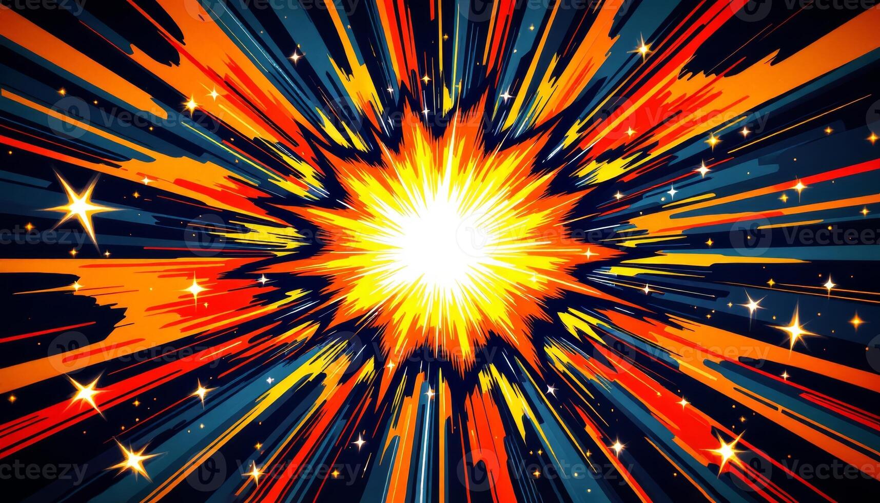 Colorful Cosmic Explosion with Vibrant Rays and Shining Stars photo