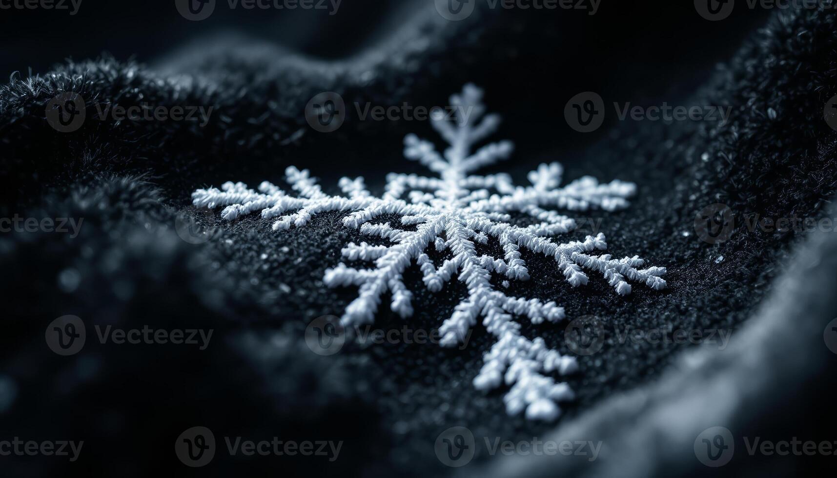 A single crisp snowflake resting gently on dark plush fabric a winter macro detail photo