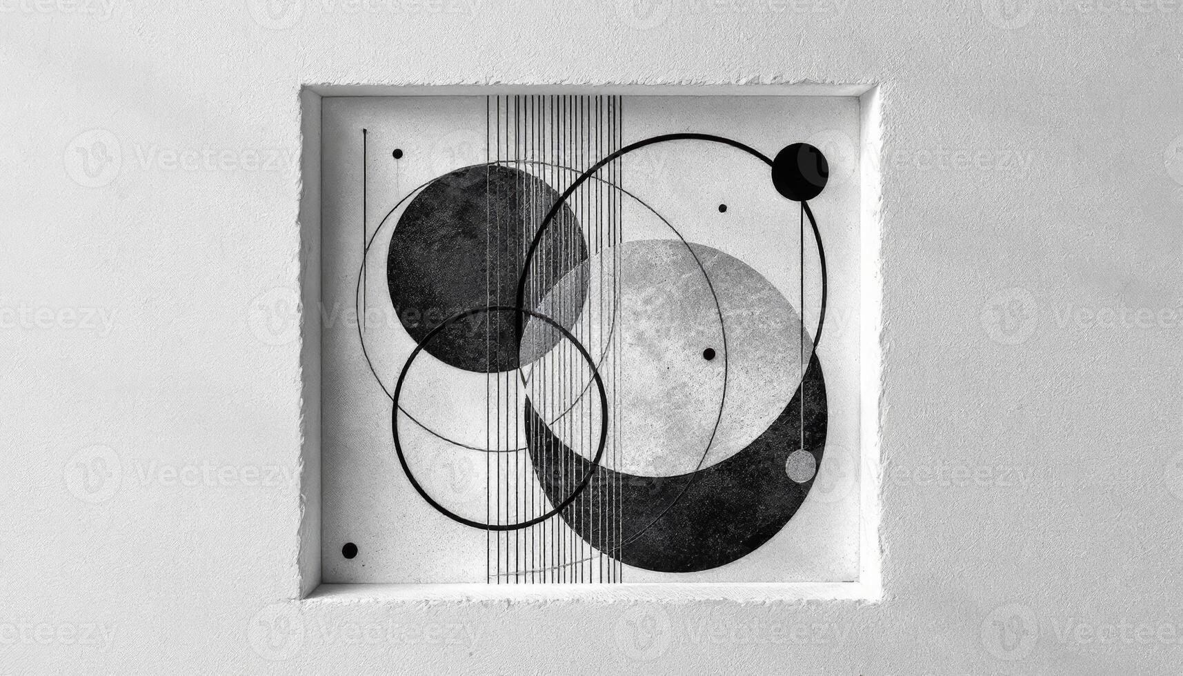 Geometric Intersections, A Black and White Composition of Circles and Lines in Relief photo