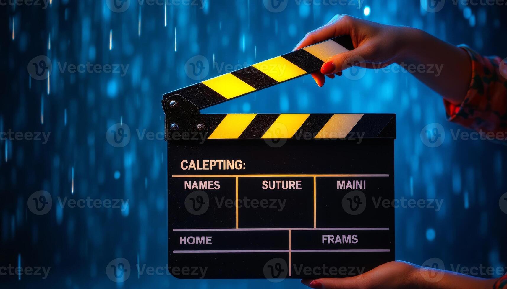 Filmmaking Magic The Clapperboard Lights Up A Night Of Rain And Cinematic Dreams photo
