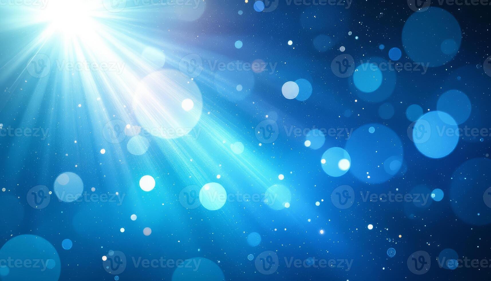 Ethereal Blue Radiance with Sparkling Bokeh and Light Rays Creates a Dreamy Ambiance photo