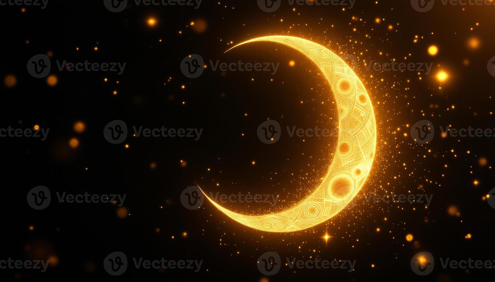 Golden Crescent Moon and Sparkling Dust on a Dark Background with Intricate Details photo