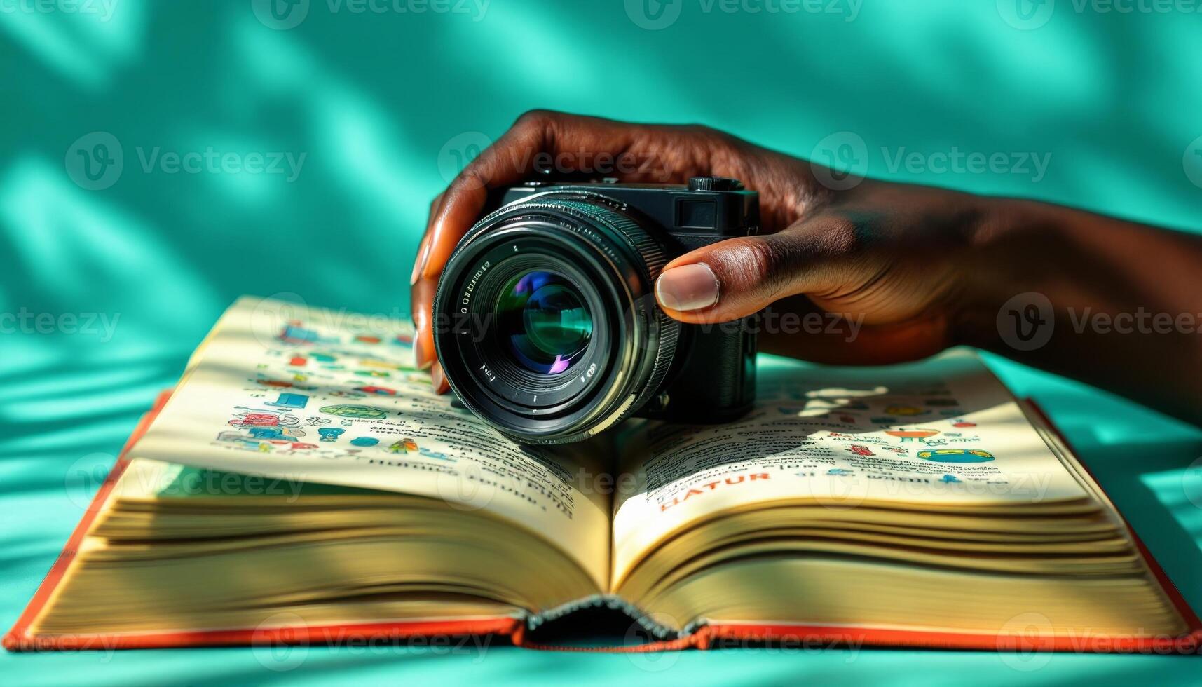 Capturing Stories, A Photographer,s Lens Focuses on an Open Book of Knowledge photo