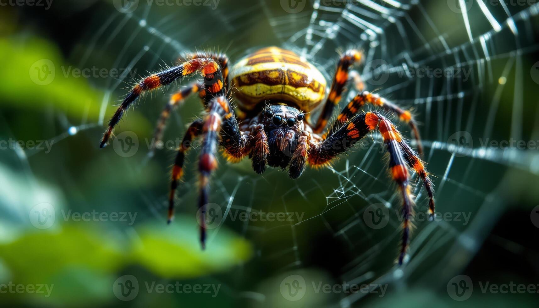 A Colorful Orb-Weaver Spider Masterfully Poses on Its Intricately Woven Web photo
