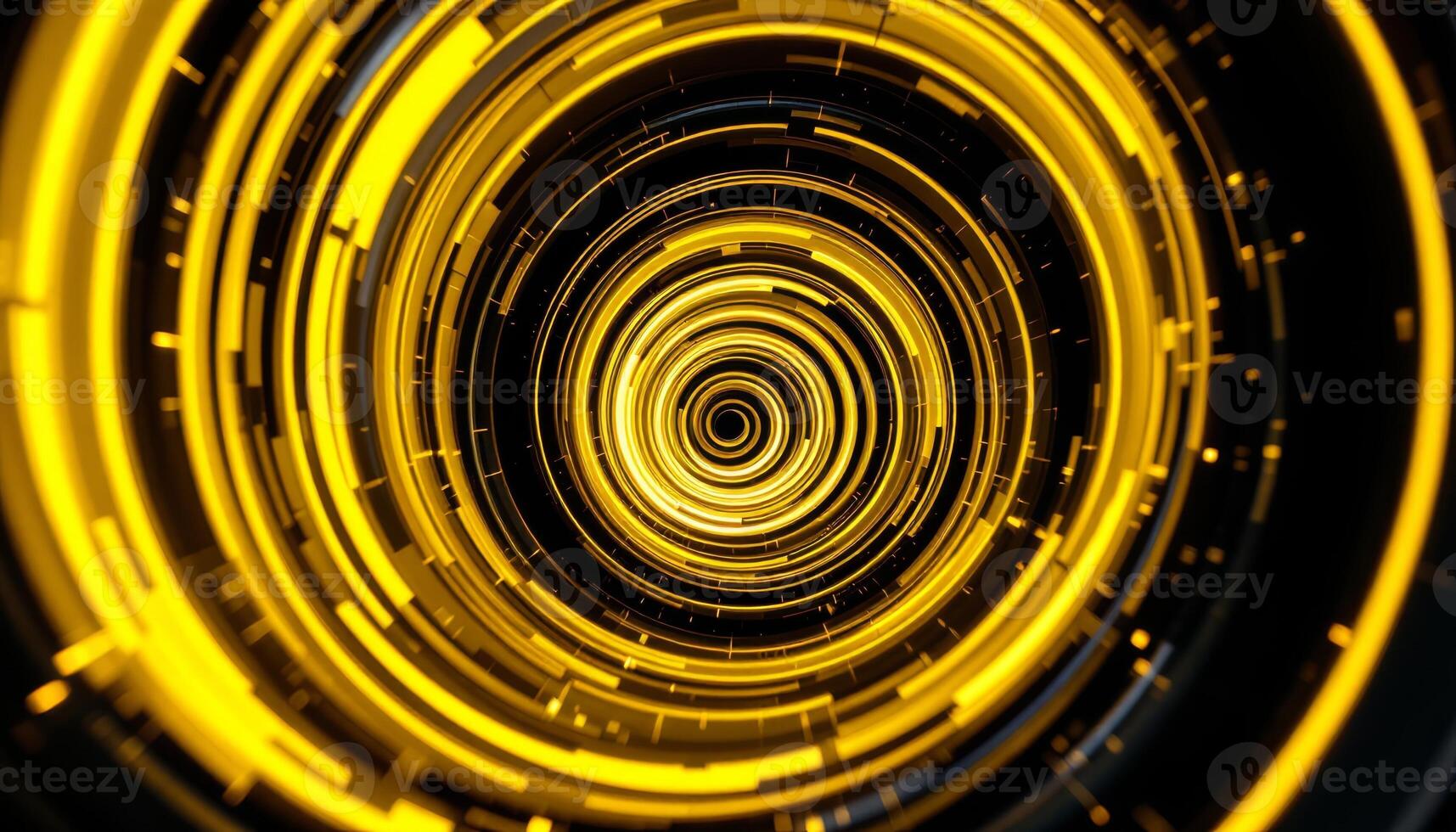 Golden Rings of a Digital Vortex in a Dark Void with a Technological Futuristic Feel photo