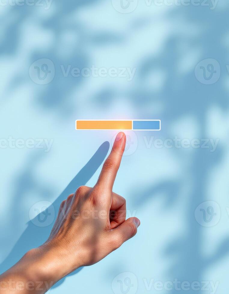Interactive Progress Bar with Hand Touch Shadow and Light Blue Background photo