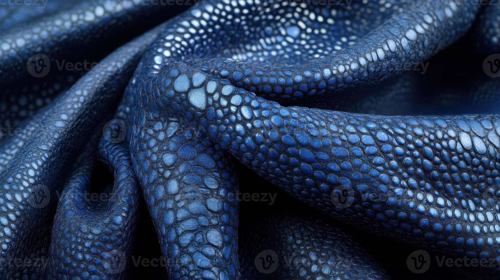Close-up of blue textured fabric with reptile scale pattern for backgrounds photo
