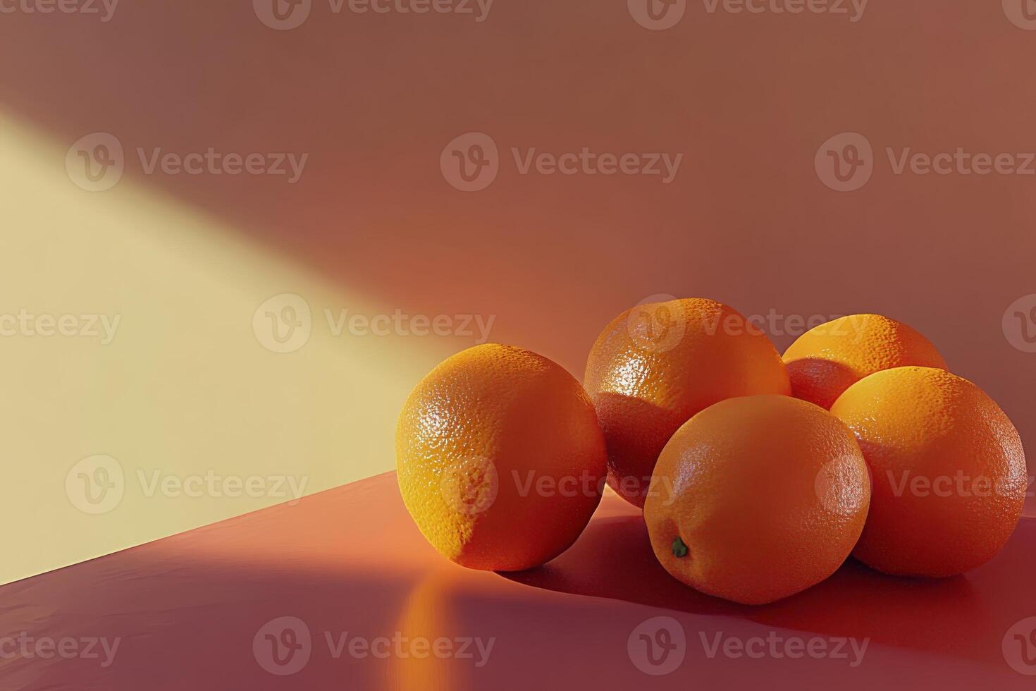 Fresh group of oranges on colored background with artistic lighting effect photo