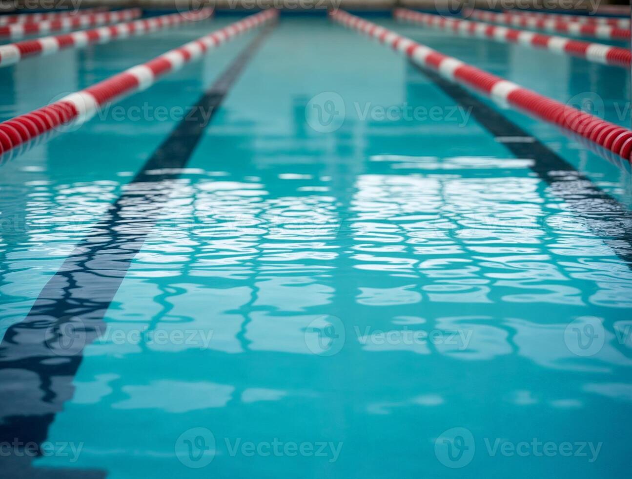 Swimming pool with lanes reflecting light during a calm afternoon photo