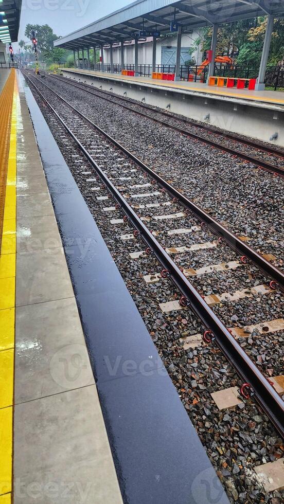 Railway station in bogor, Indonesia. The railway line is the main transportation system in Indonesia. photo