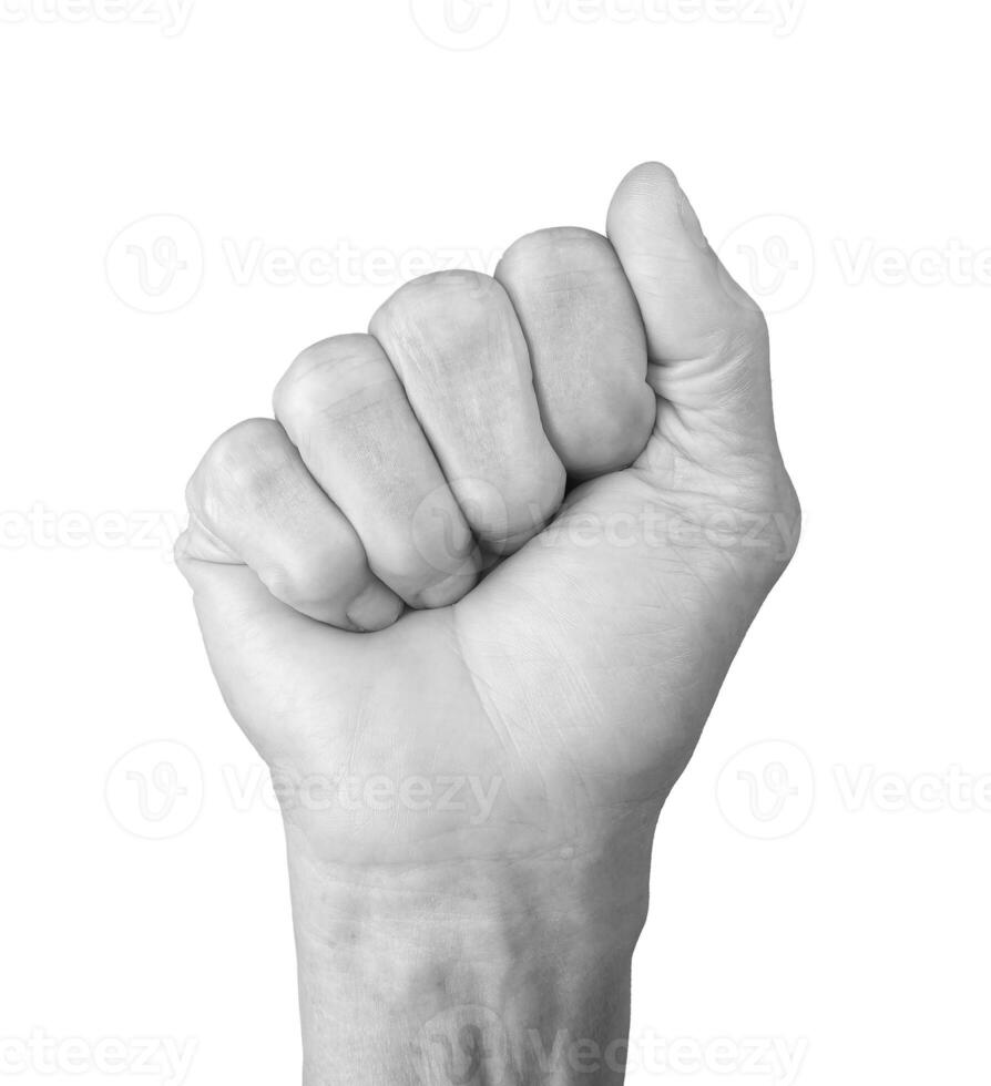 Fist gesture. Senior woman s wrinkled hand clenched tightly, symbolizing strength, struggle, or photo