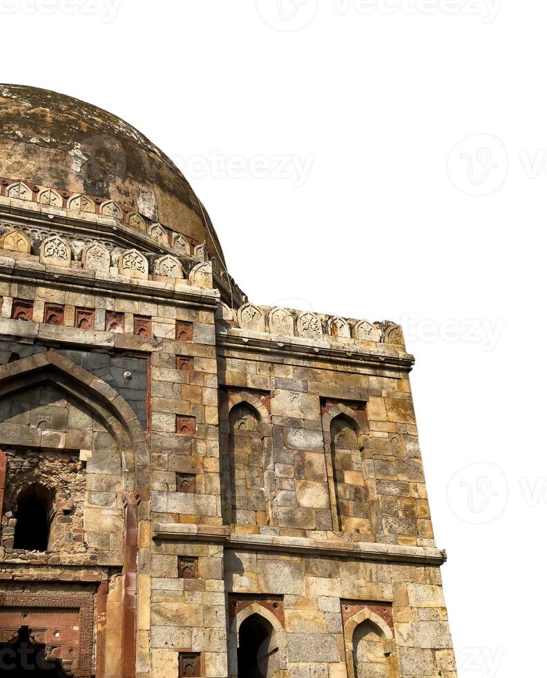 Ancient Indian building. Intricate Mughal-style stone architecture with arched design, decorative photo