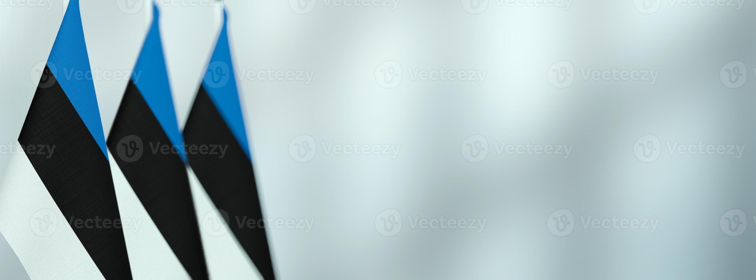 Estonia table flags in the office, banner background with space for text photo
