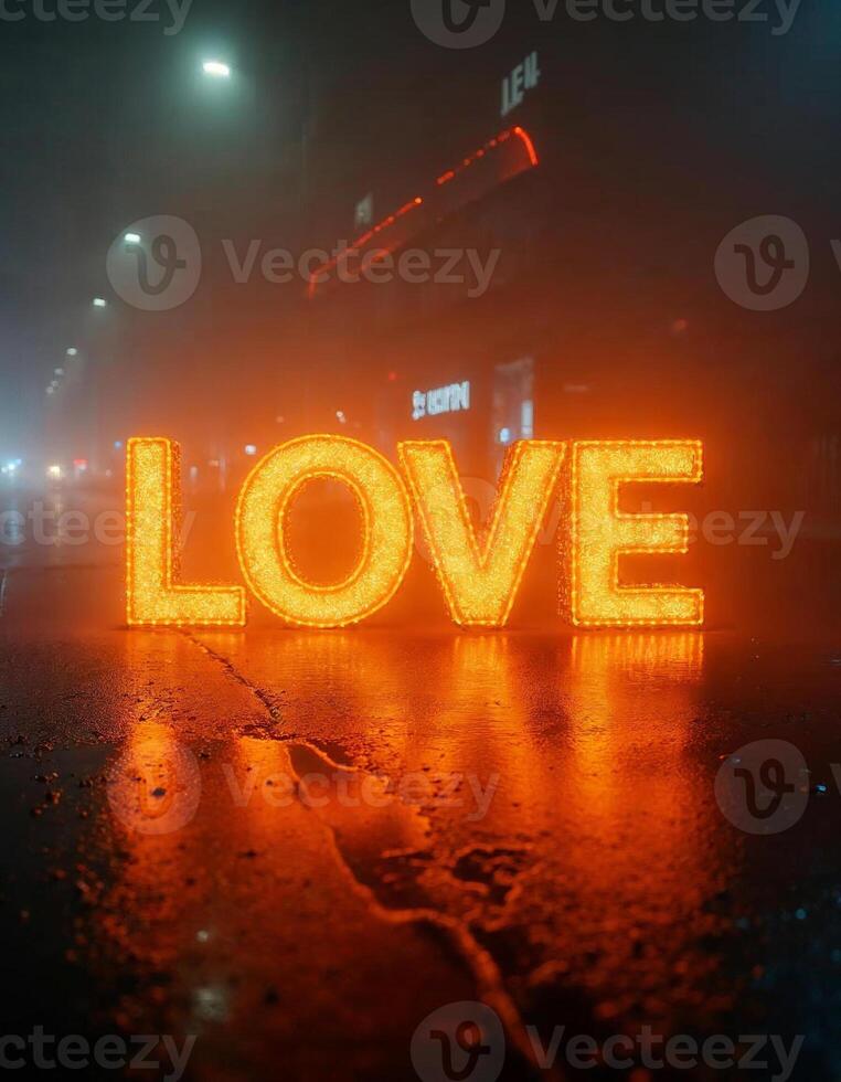Typography made of liquid chrome, each letter reflecting a neon-lit cityscape during a foggy night, where the lights create a mysterious and enchanting atmosphere. photo