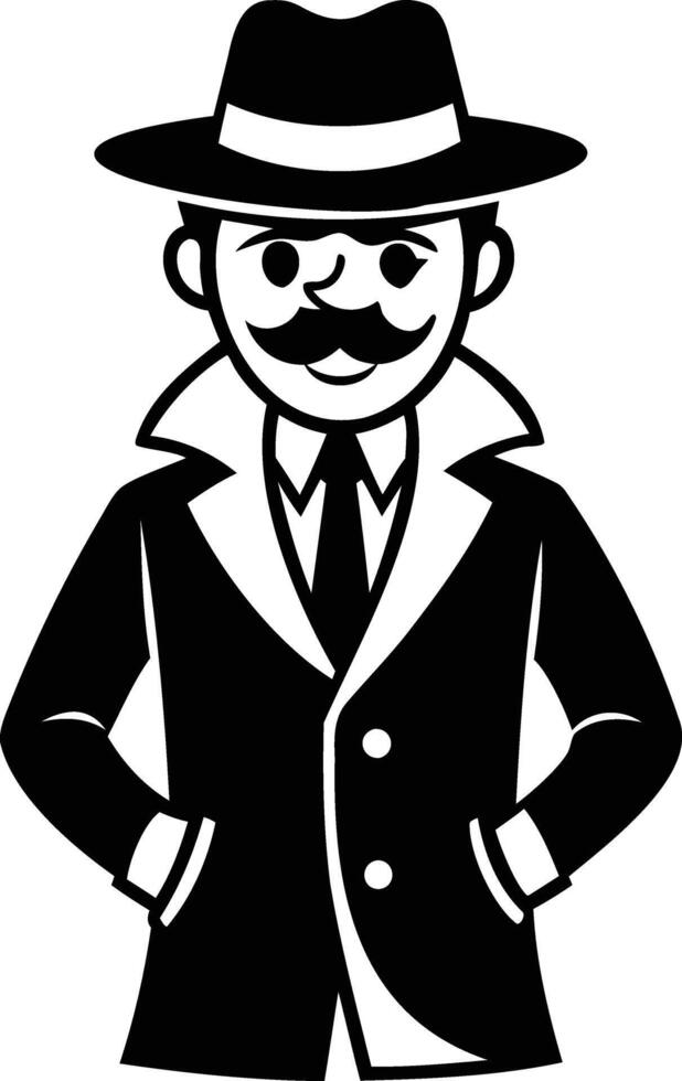 Detective Cartoon Silhouette A Fun and Mysterious Representation of Sleuthing Adventures vector