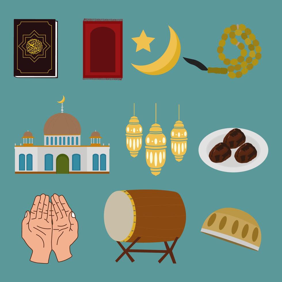 set collection elements icon illustration ramadan vector