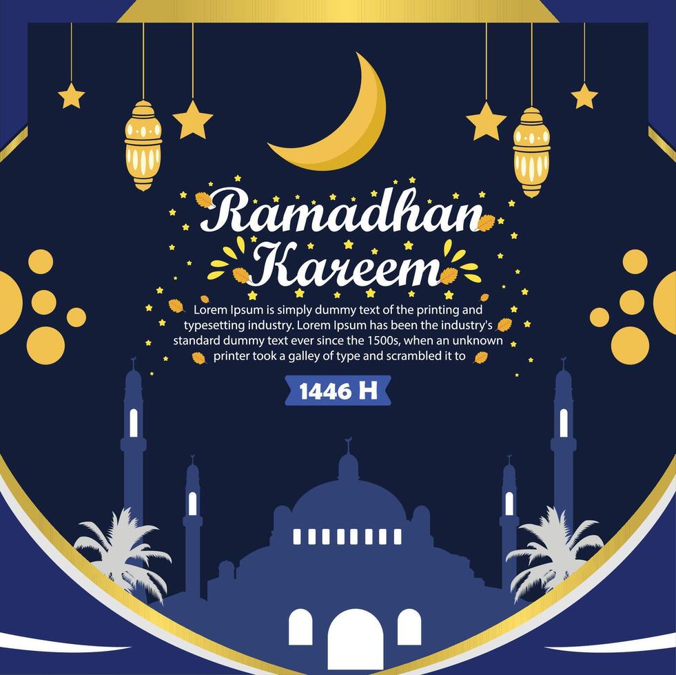 ramadan kareem flat design template with blue gradient background vector