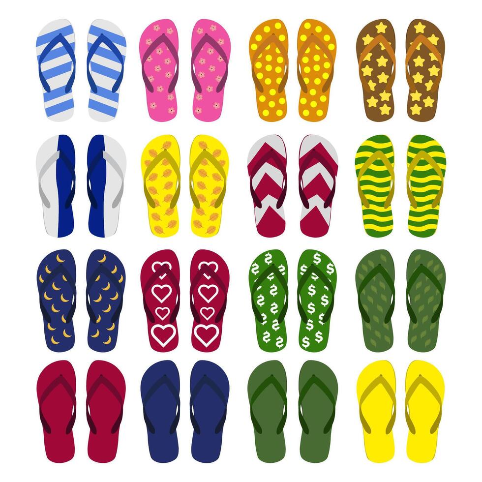 collection of flip flops with different motifs vector