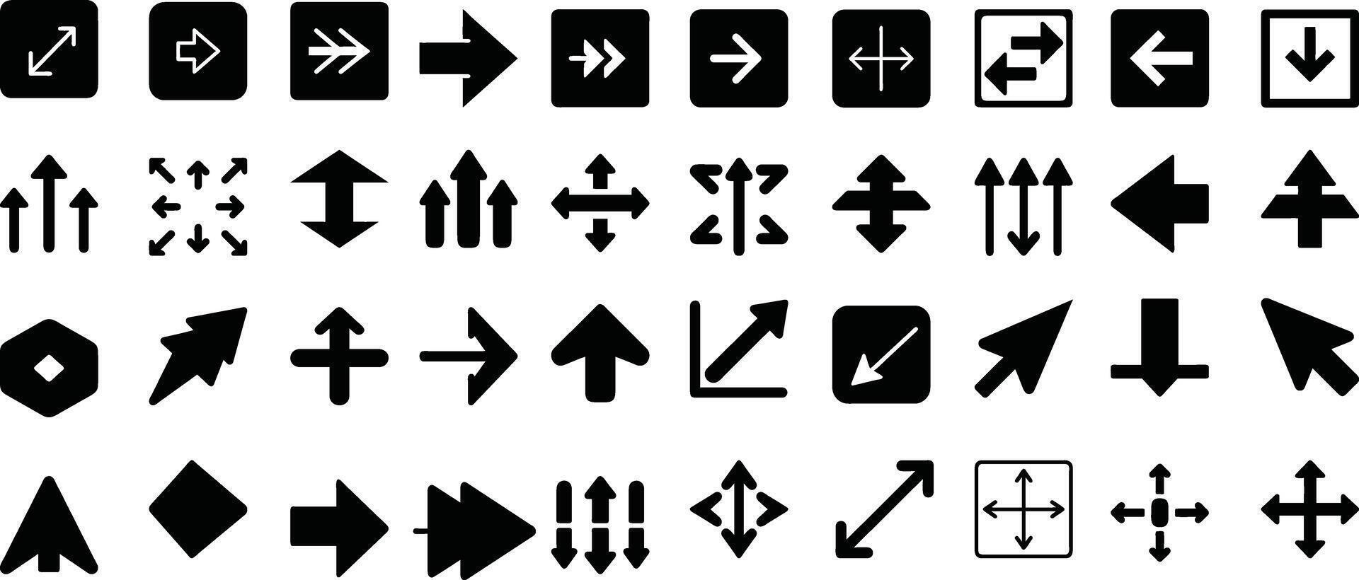 Collection of Directional Arrows in Various Styles, Navigating Through Space with Clear and Intuitive Symbols vector