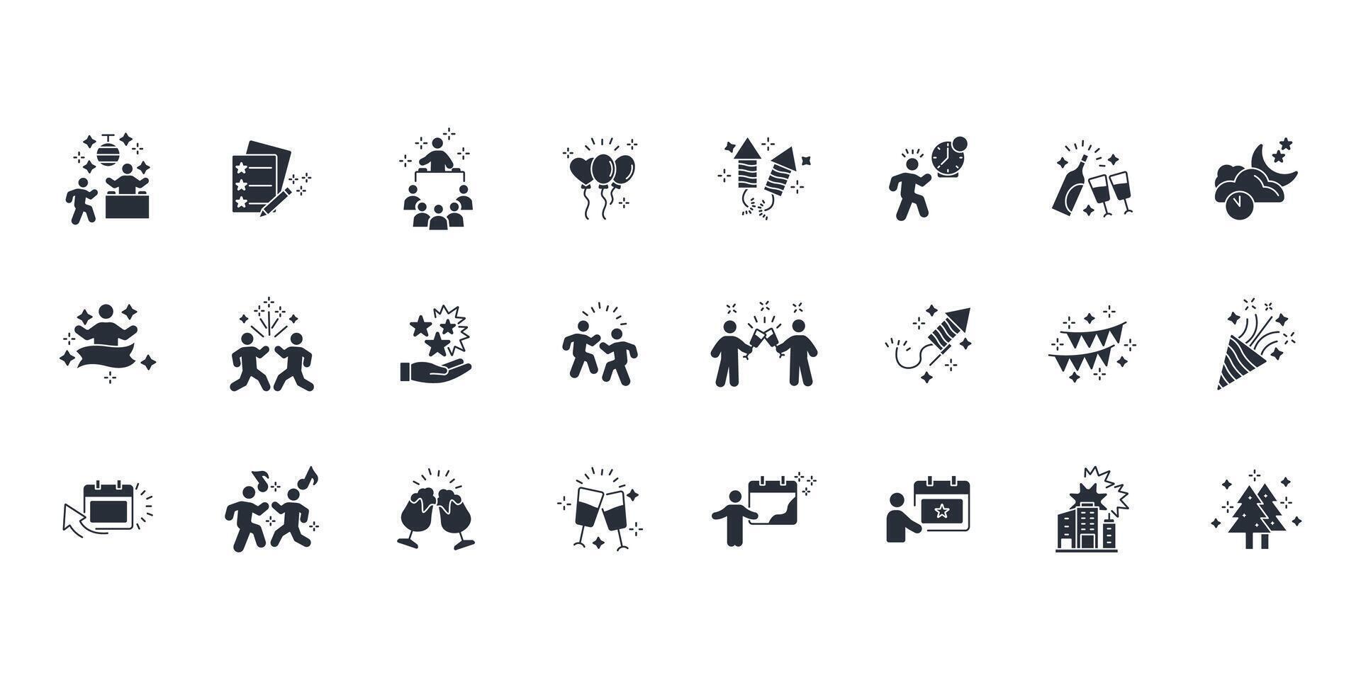 New year icon set...Editable stroke.linear style sign for use web design,logo.Symbol illustration. vector