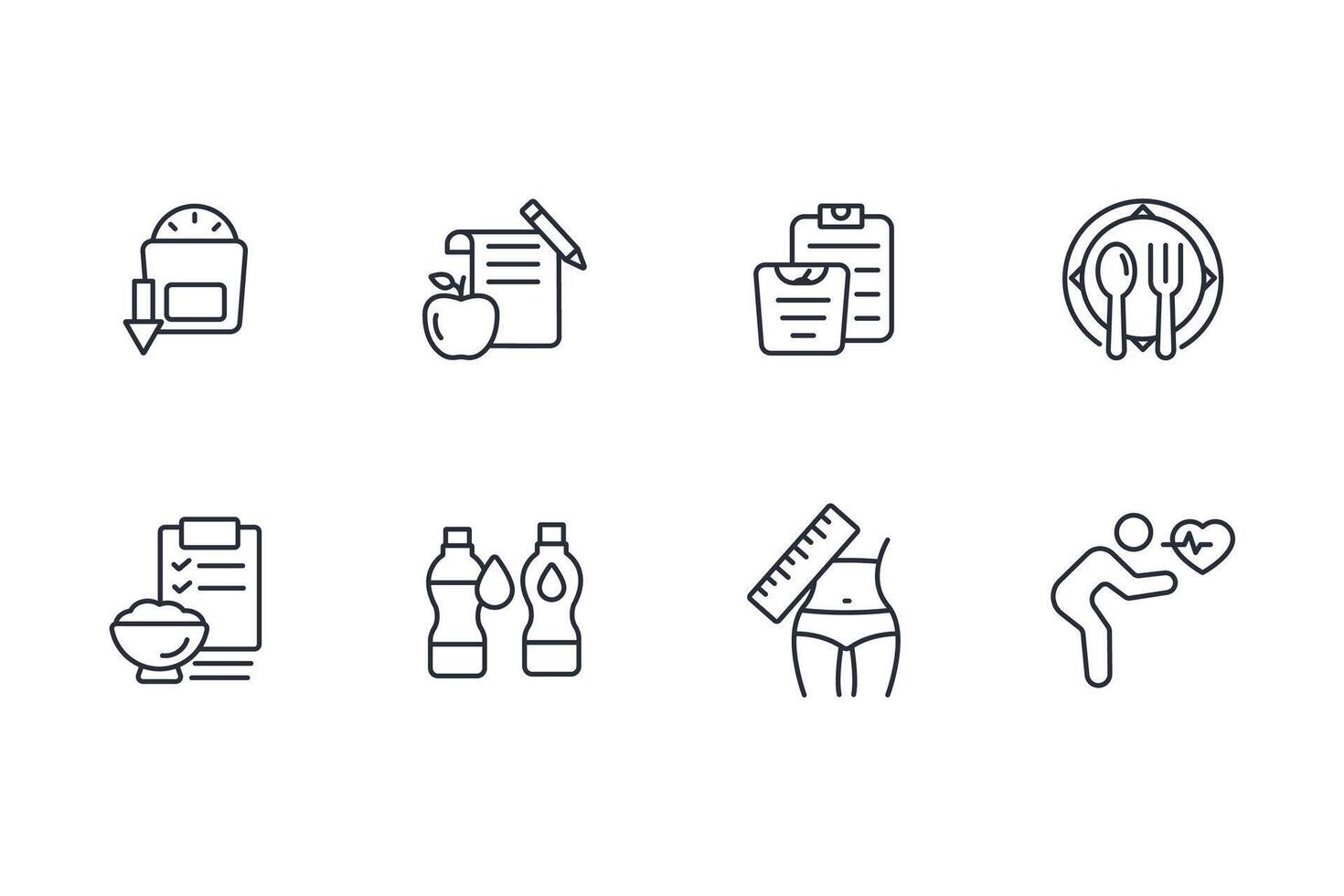 Weight loss icon set...Editable stroke.linear style sign for use web design,logo.Symbol illustration. vector