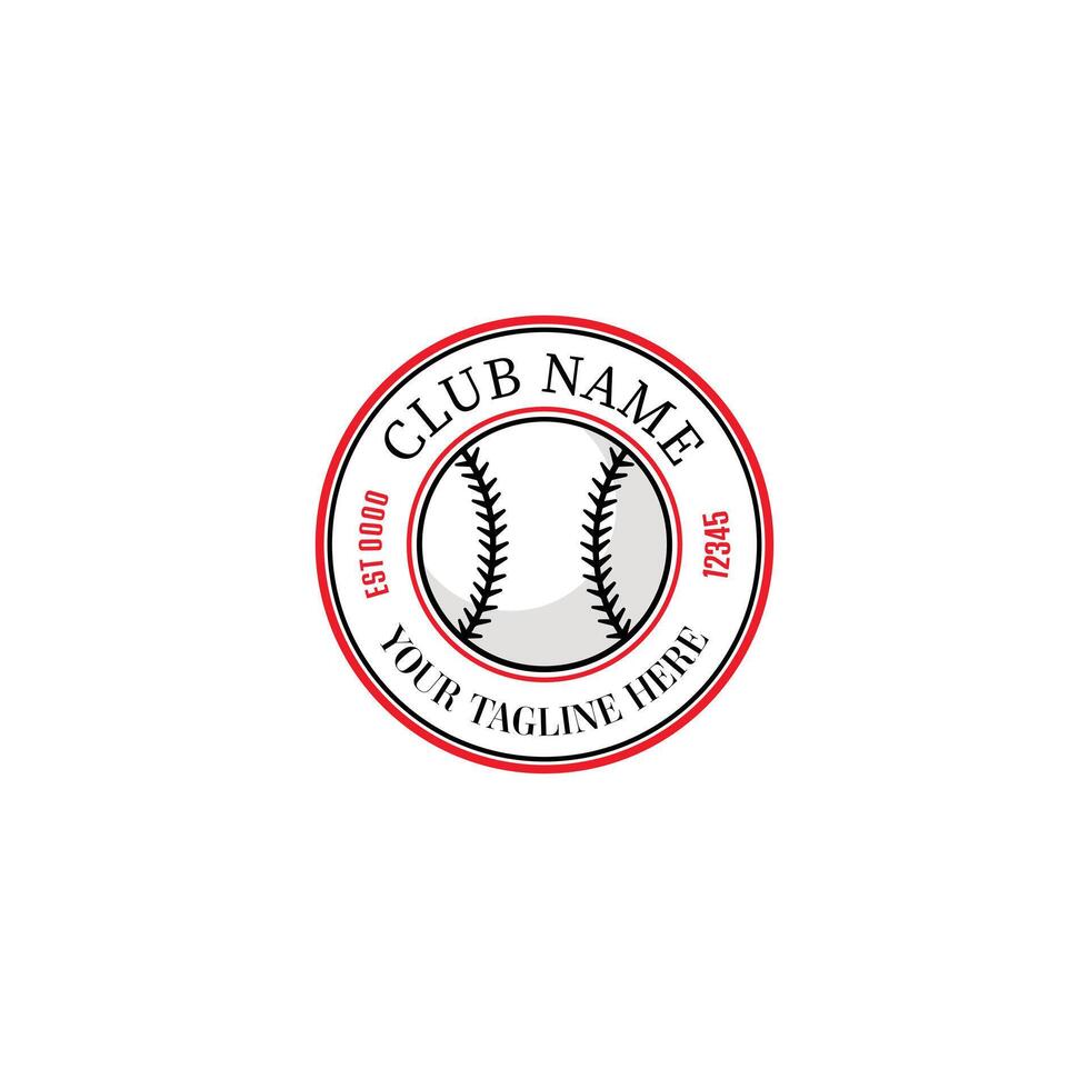 Baseball Club Logo Design with Customizable Text Elements and Red Circular Border vector