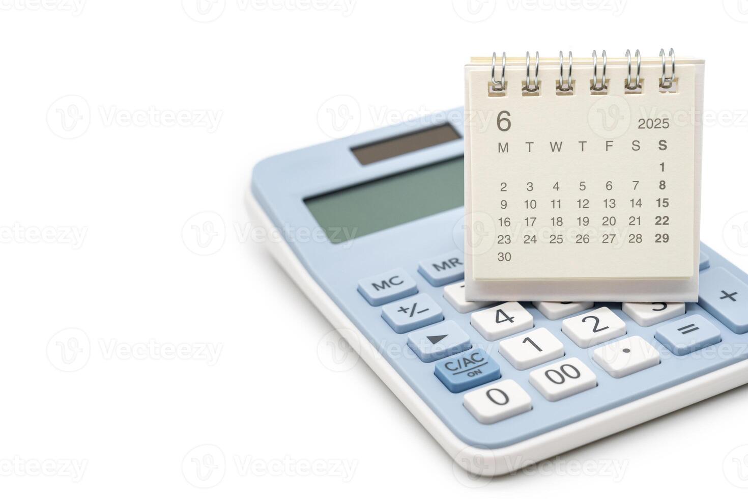 Simple desk calendar for 2025 JUNE on calculator. Calendar concept with copy space. 2025 JUN calendar. calculator and forecast for finances in 2025. photo