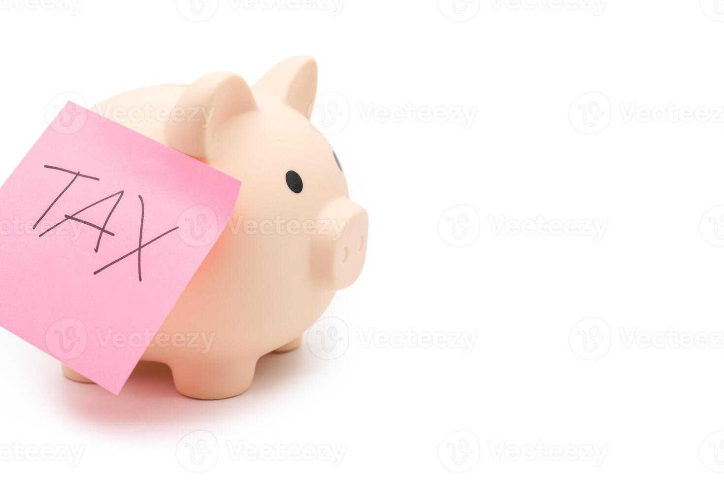 Tax Sticky note with piggy bank, Saving money for tax. Budget, tax, investment, financial, savings. Copy space. photo
