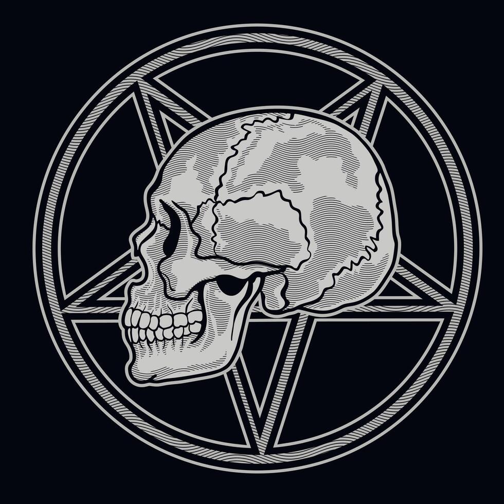 Skull and pentagram vector
