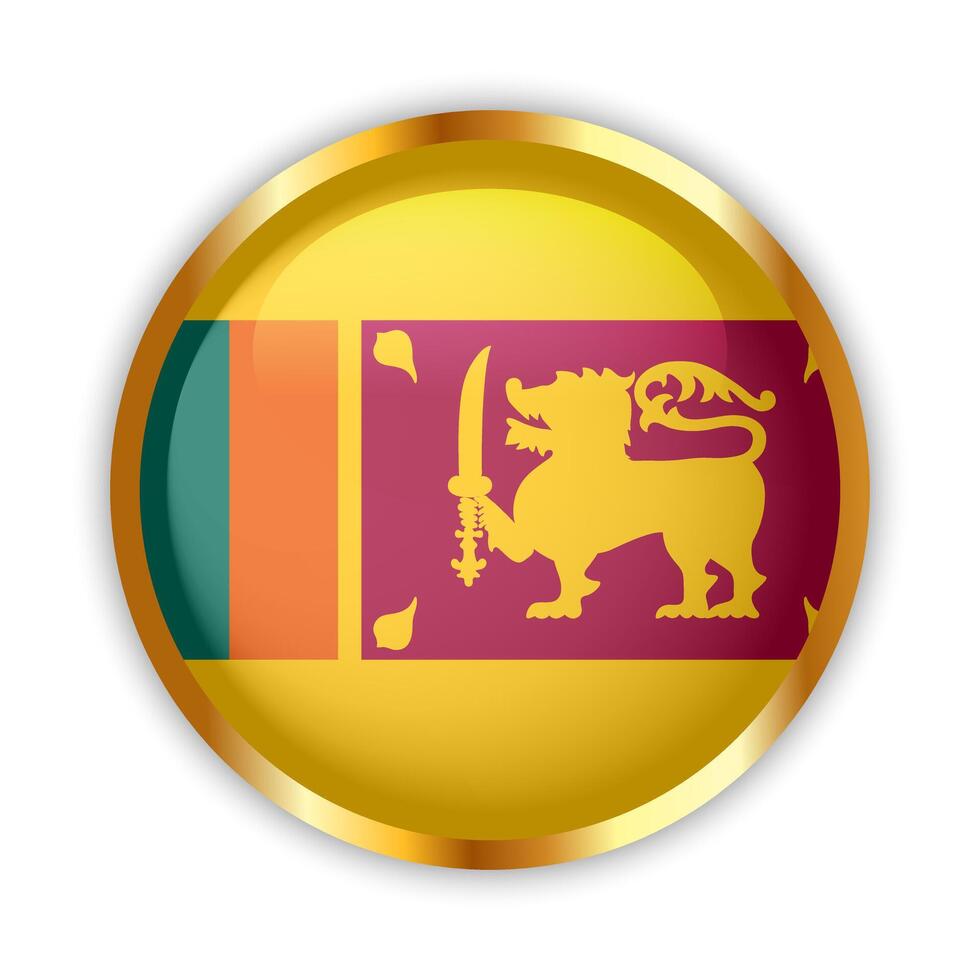 Sri Lanka national flag button with golden frame. Sri Lanka round badge icon vector