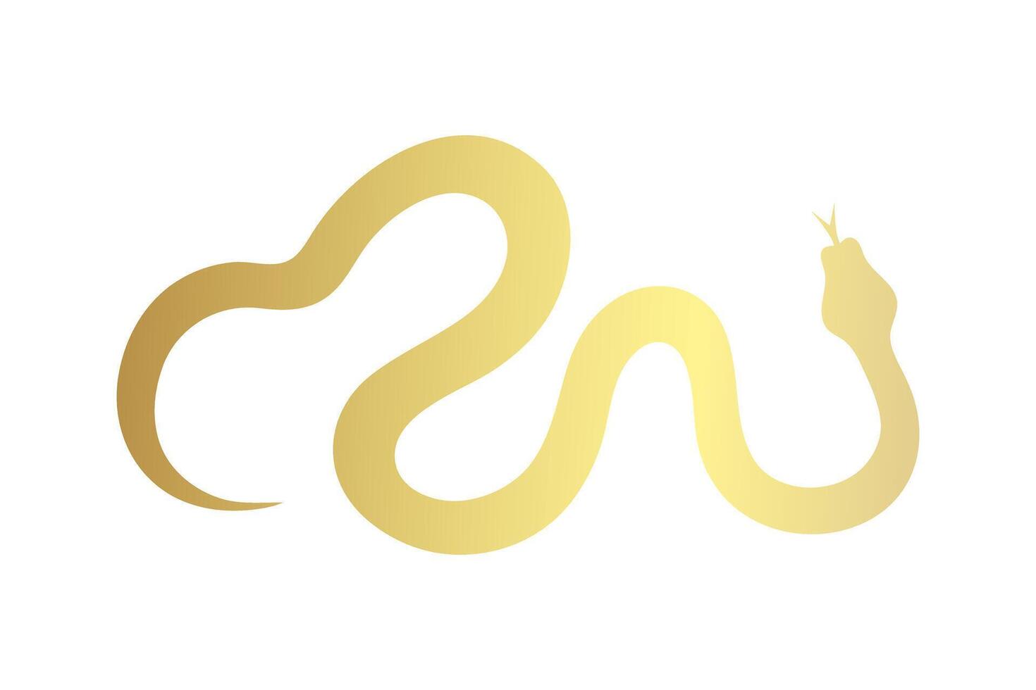 Golden crawling snake silhouette isolated on white background. Lunar New Year symbol vector