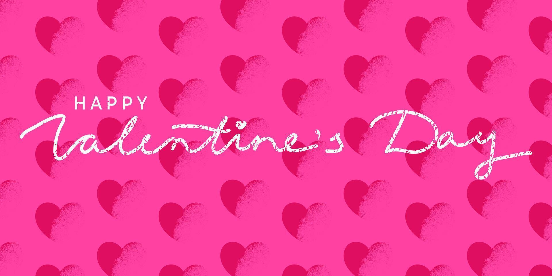 Happy Valentines Day banner with bright textured hearts on pink background. Modern art design, Valentines Day concept vector