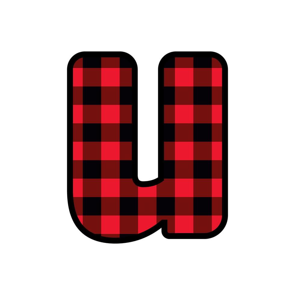 Alphabet number font, red lumberjack plaid pattern u vector