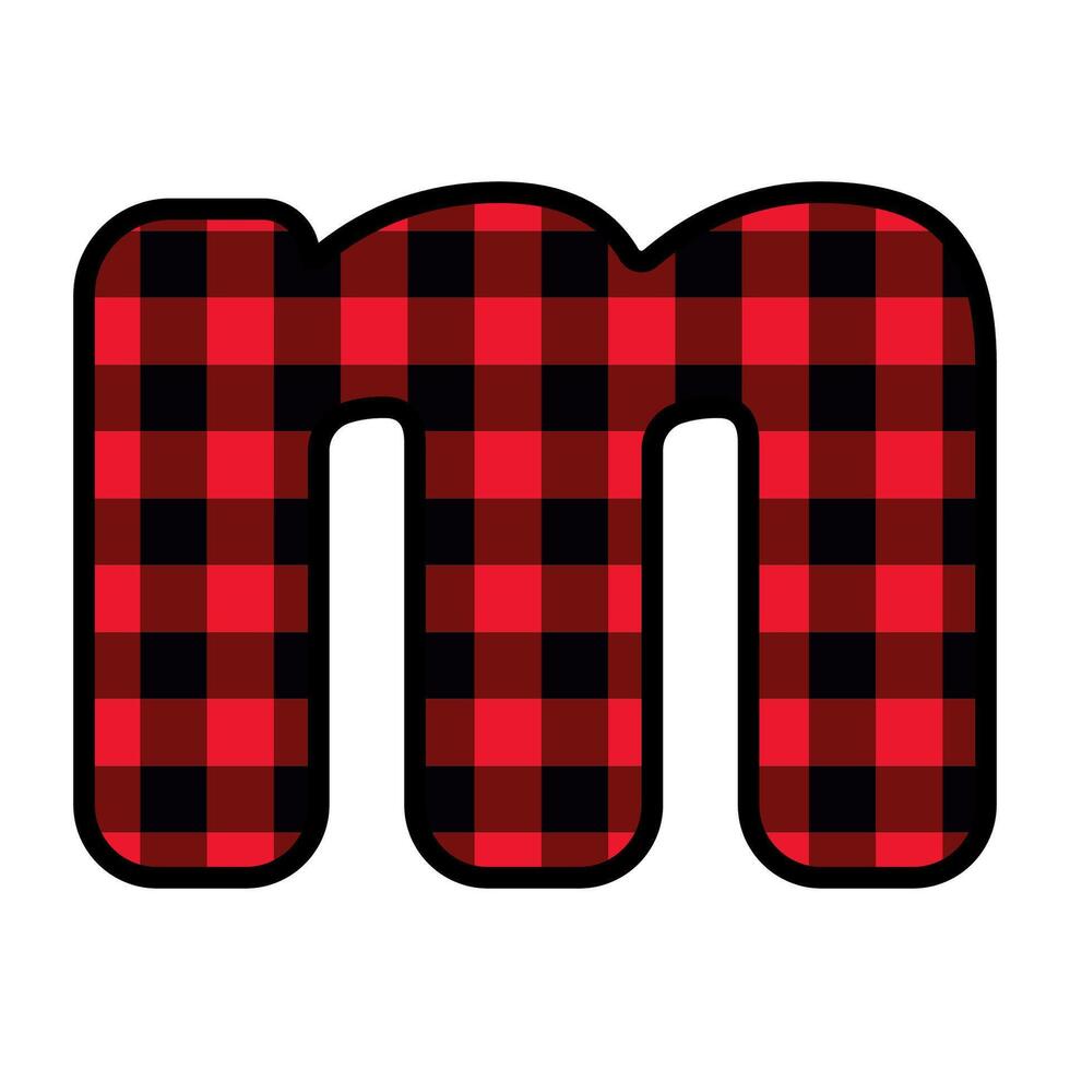 Alphabet number font, red lumberjack plaid pattern m vector