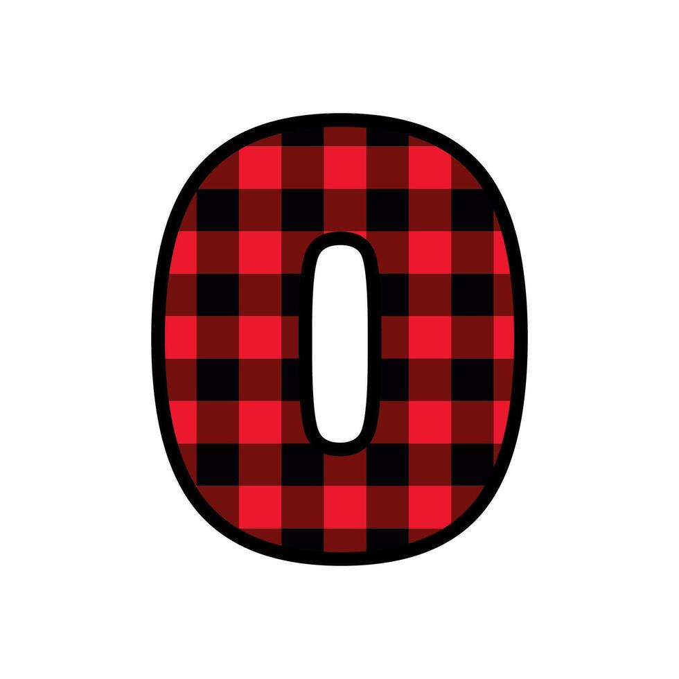 Alphabet number font, red lumberjack plaid pattern o vector