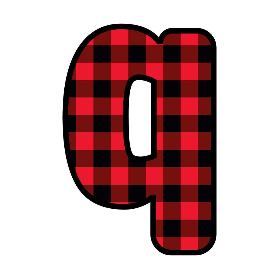 Alphabet number font, red lumberjack plaid pattern q vector