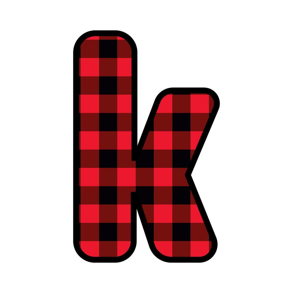 Alphabet number font, red lumberjack plaid pattern k vector