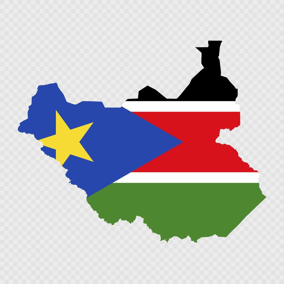 South Sudan map silhouette with flag. vector