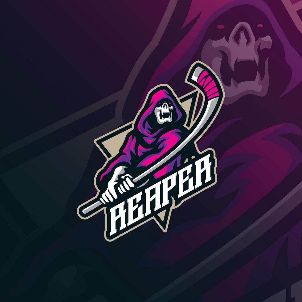 Reaper mascot logo design with modern illustration concept style for badge, emblem and t shirt printing. Reaper hockey illustration for sport team. vector